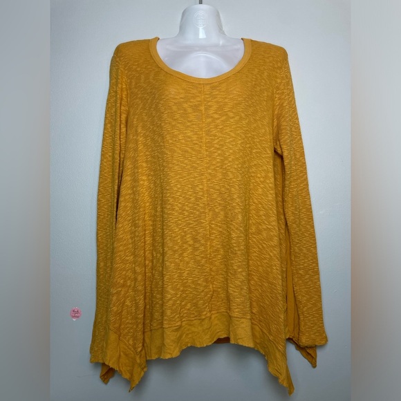 Anthropologie Left Of Center Womens Top Mustard Asymmetric Hem Lagenlook Size M - Picture 1 of 8